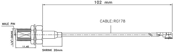Interface Cable, U.FL to RP-SMA, Panel Mount Dimensions